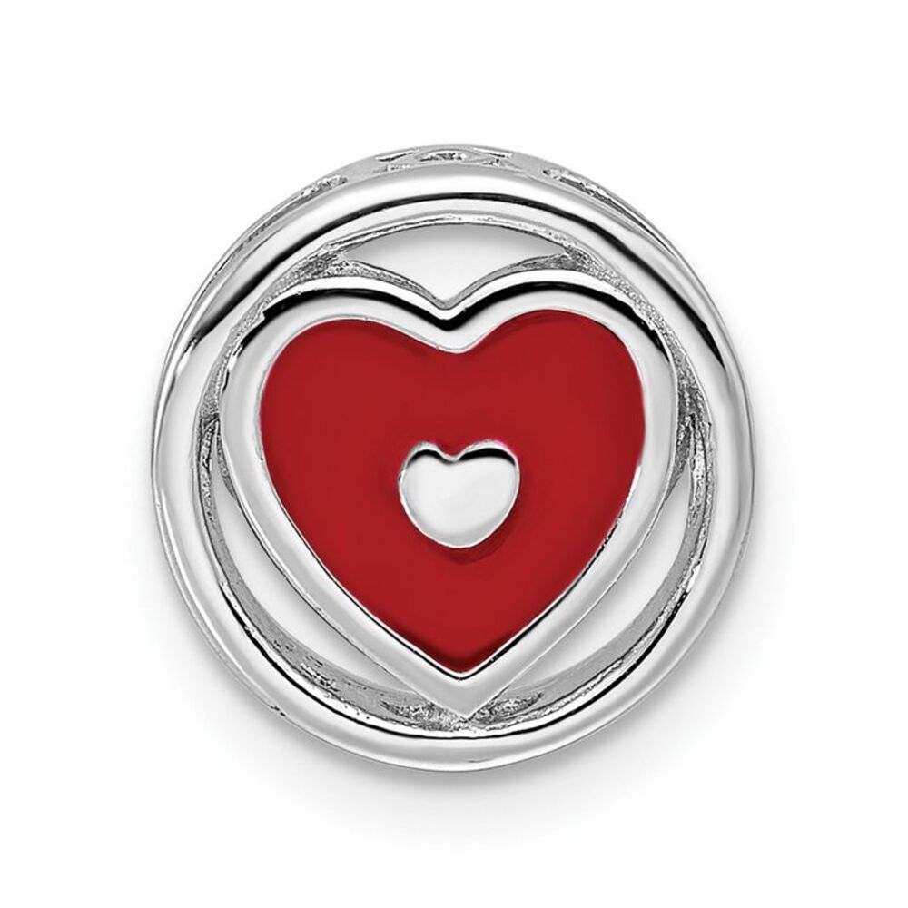 Sterling Silver Enameled Stackable Small Red Heart Slide, 12mm